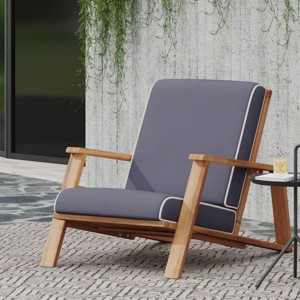 Modern Adirondack Outdoor Club Chair, Acacia Wood Frame with Water-Resistant Cushions, Teak Finish-Coolbibila - 1 of 4