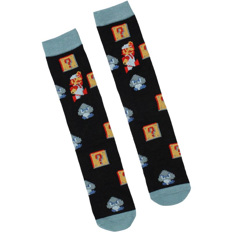 Nintendo Super Mario Bros. Socks Men's Retro NES Video Game 3 Pack Crew Socks Black, 4 of 5