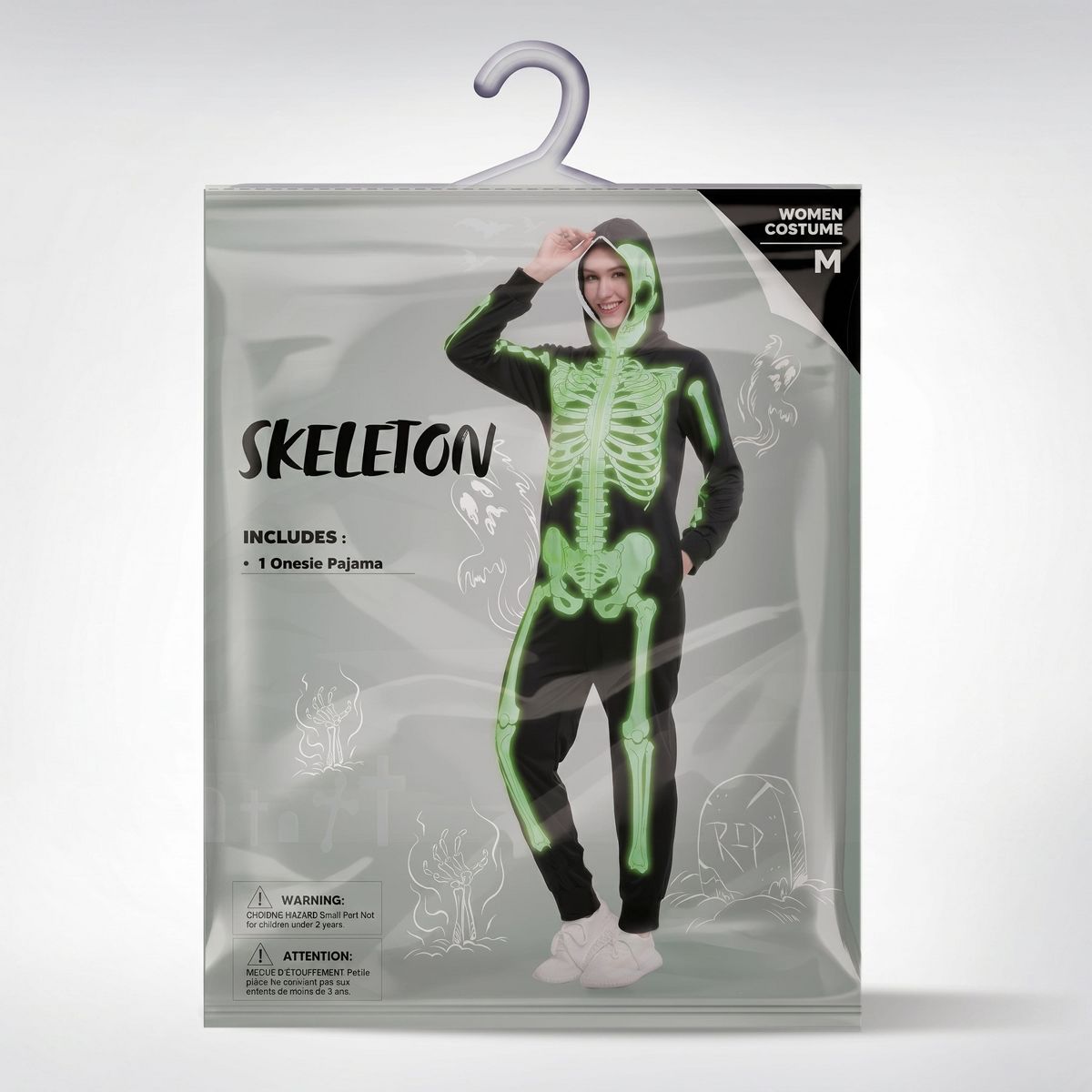 Joyfy Halloween Skeleton Pajama Glow-in-the-Dark Skeleton Costume Jumpsuit Adult Women for Halloween Cosplay Party - thumbnail 7