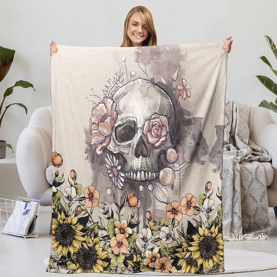 Boersma Flannel Fleece Blanket for Women Men Lightweight Cozy Plush Sugar Skull Throw Blanket for Bedroom Sofa Couch Gothic Decor Gifts 50"x60"