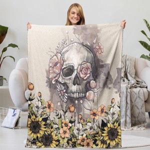 Boersma Flannel Fleece Blanket for Women Men Lightweight Cozy Plush Sugar Skull Throw Blanket for Bedroom Sofa Couch Gothic Decor Gifts 30"x40" - 1 of 4