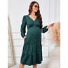 WhizMax Womens Maternity Dresses Fall Long Sleeve Midi Dress Casual V Neck Button Down Tiered Flowy Aline Waist Shirt Dress - 4 of 4