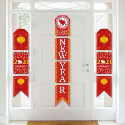 Big Dot of Happiness Chinese New Year - Hanging Vertical Paper Door Banners - 2021 Year of The Ox Wall Decoration Kit - Indoor Door Decor