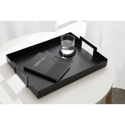Sleek Black Metal Rectangular Serving Tray with Handles