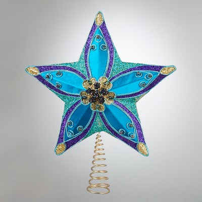 Kurt S. Adler 14.5" Regal Peacock Teal & Purple Glittered Star Christmas Tree Topper - Unlit