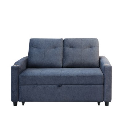 VYNXARIA Two Seater Pull Out Sofa Bed, Adjustable Backrest With Three USB Ports, Two Side Pockets, 3 in 1 Convertible Sleeper Sofa