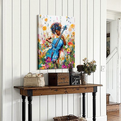 NicBex Girl Playing Violin among Flowers Wall Art for Living Room Modern Wall Art Textured Wall Art