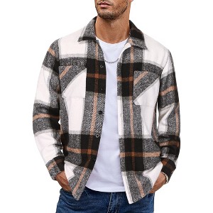 COOFANDY Men's Flannel Shirts Casual Button Down Plaid Shirt Jacket Long Sleeve Fleece Shacket with Pockets - 1 of 4