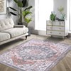 Orange Floral Printed Rug Low Pile Indoor Mat Non Slip Ultra Thin Carpet with Washable Surface Perfect for Living Room Bedroom Kitchen Entryway - 3 of 4