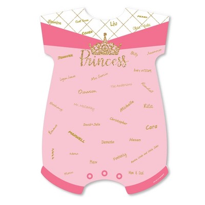 Big Dot of Happiness Little Princess Crown - Baby Bodysuit Guest Book Sign - Pink and Gold Princess Baby Shower Guestbook Alternative - Signature Mat