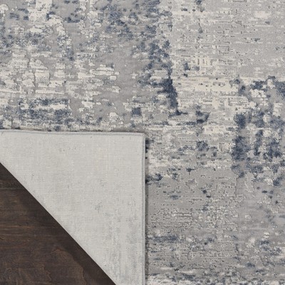 Ivory Blue Abstract Rustic Textures Runner Rug