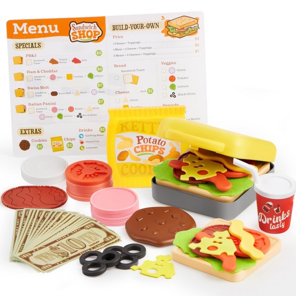 Juguete de comida Joyfy para niños de 3 a 6 años, juguete de máquina para hacer sándwiches panini interactivo de 35 piezas, cocina de imitación para niñas y niños, regalo de cumpleaños de Navidad 7