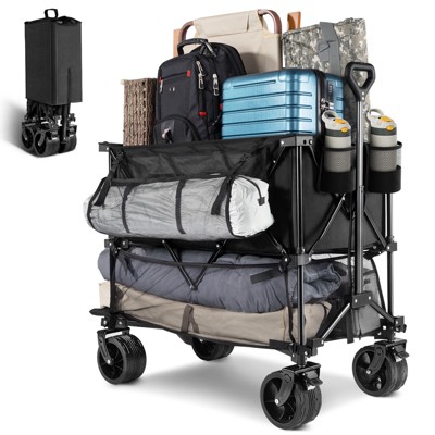 SKONYON Heavy‑Duty Collapsible Double‑Deck Wagon Cart with All‑Terrain Wheels and One‑Hand Folding Mechanism