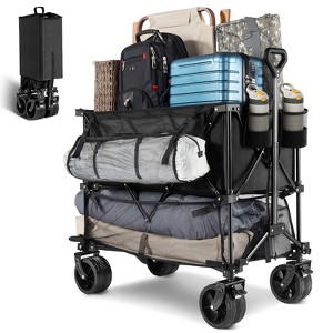 SKONYON Heavy‑Duty Collapsible Double‑Deck Wagon Cart with All‑Terrain Wheels and One‑Hand Folding Mechanism - 1 of 4