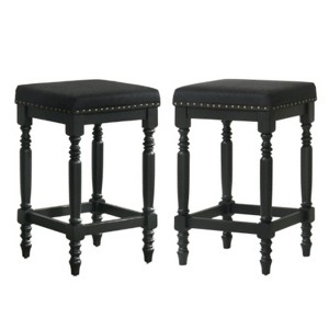 Rustic Wood Bar Stools with Upholstered Seats, Set of 2 - 26" Bar Stools - 1 of 4