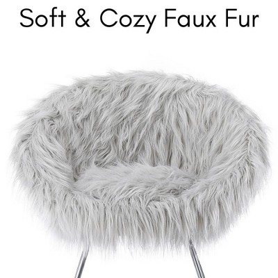 Silver Faux Fur Papasan Chair with Metal Legs