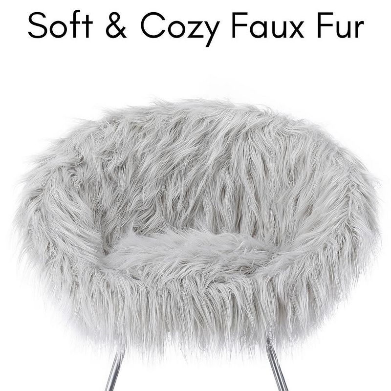 BirdRock Home Grey Faux Fur Papasan Chair with Silver Legs, 3 of 7