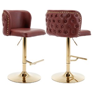 QingMoon Swivel Bar Stools, Adjustable Seat Height Counter Chairs Set of 2 with Footrest, PU Upholstered and Rivet Decoration for Pub, Kitchen Island - 1 of 4