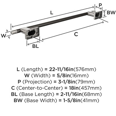 Polished Nickel and Gunmetal 18-Inch Wall Mounted Towel Bar