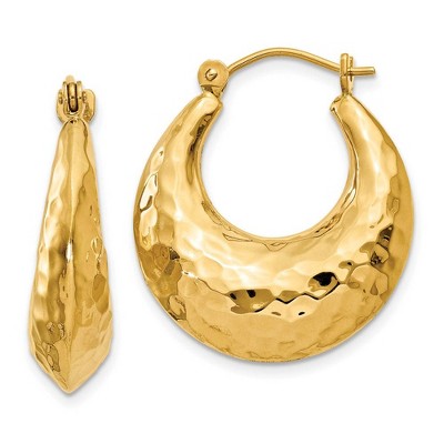 Black Bow Jewelry Wide Hammered Puffed Round Hoop Earrings in 14k Yellow Gold
