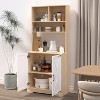Gulches 3-Tier Pantry Cabinet - 2 Doors with Shelves, Wood Splicing Panels & Black Handles, Multipurpose Storage for Kitchen/Dining/Living Room - 3 of 4