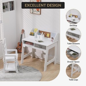 Kids Desk and Chair Set, Wooden Study Table with Storage Shelf, Bulletin Board, Keyboard Stand and Pen Holder, Children School Learning Desk Set - 1 of 4