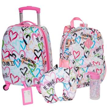 Heart Love Rolling Suitcase Set with Backpack, Neck Pillow, Water Bottle, and Luggage Tag
