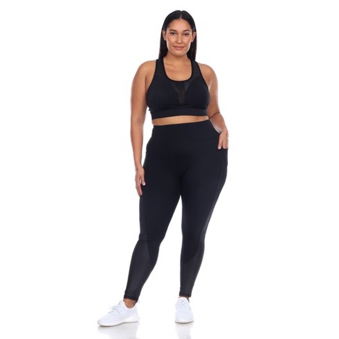 Plus Size Racer Back Sports Bra & Mesh Leggings Set - White Mark