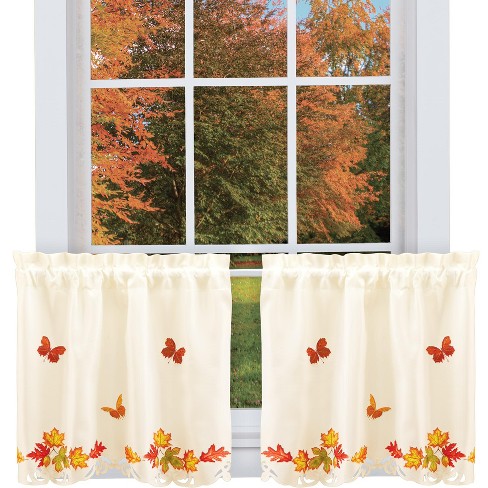 Collections Etc Colorful Fall Leaves & Butterflies Window Curtains 24