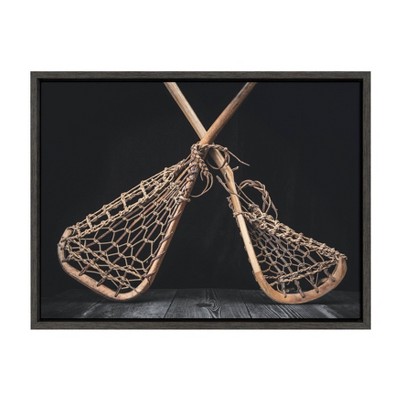18" x 24" Sylvie Lacrosse Sticks Framed Canvas by Shawn St. Peter Gray - DesignOvation