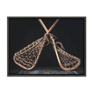 18" x 24" Sylvie Lacrosse Sticks Framed Canvas by Shawn St. Peter Gray - DesignOvation: Vintage Sports Art, Wall Display - 1 of 4