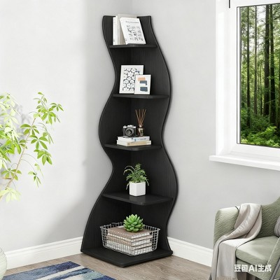 Gulches 5-Tier Corner Shelf, Modern Wall Corner Bookshelf Organizer Bookcase for Bedroom Display