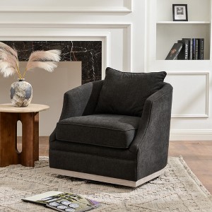 KINWELL 31" Wide Linen Fabric Upholstered Swivel Barrel Chair - 1 of 4