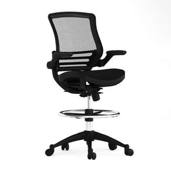 Flash Furniture Mid-Back Transparent Mesh Drafting Chair with Flip-Up Arms
