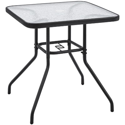Yaheetech Patio Bistro Table with Tempered Glass Top with Umbrella Hole for Balcony Backyard, Black