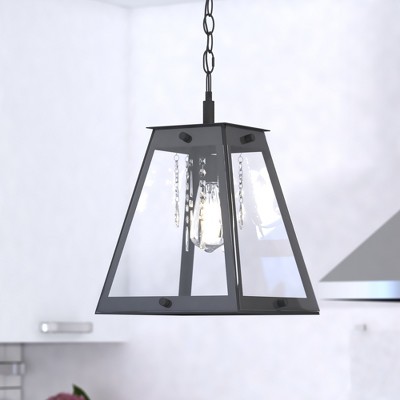 VAXCEL Tremont Crystal Black Urban Loft Pendant Light Lantern Clear Glass