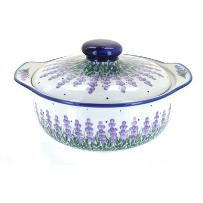 Blue Rose Polish Pottery Lavender Fields Round Covered Baker