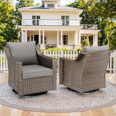 Belord Patio Swivel Rocking Chairs Set of 2, All Weather PE Wicker Patio Furniture Swivel Rocker Gliding Chair with Deep Seat High Back