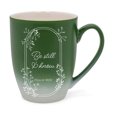 Elanze Designs Be Still And Know Two Toned Ombre Matte Green and White 12 ounce Ceramic Stoneware Coffee Cup Mug