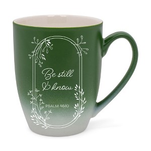 Elanze Designs Be Still And Know Two Toned Ombre Matte Green and White 12 ounce Ceramic Stoneware Coffee Cup Mug - 1 of 4