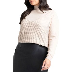 ELOQUII Women's Plus Size Diagonal Cable Knit Mock Neck Sweater - 1 of 4