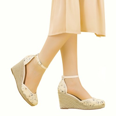 White Closed Toe Espadrille Wedge Heel Sandals