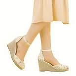 Allegra K Women's Closed Toe Espadrille Platform Heels Lace Wedge Sandals