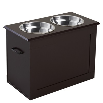 DSVIMOY Raised Pet Feeding Storage Station with 2 Bowls, Base for Large Dogs and Other Large Pets, Dark Brown, 23.5"*11.75"*16.25"