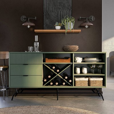 Yaztra Sage Green and Black Composite Wood TV Stand with Cabinet