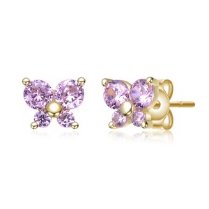 Guili Pink Sterling Silver 14K Gold Plated CZ Butterfly Stud Earrings, Elegant & Sparkling for Kids & Teens, Perfect for Everyday & Special Occasions - 1 of 3