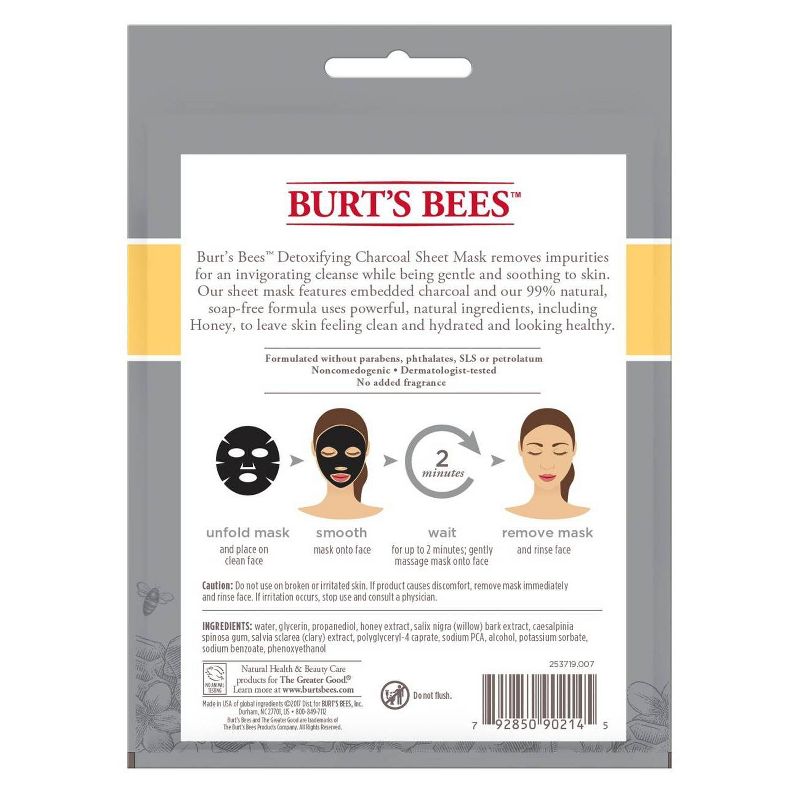 Burt&#39;s Bees Detoxifying Charcoal Sheet Face Mask - 1ct - 0.33oz, 3 of 9