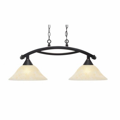 Toltec Lighting Bow 2 - Light Island Pendant Light in  Black Copper with 12" Amber Marble Shade