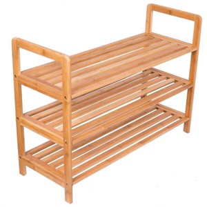 BirdRock Home 3-Tier Free Standing Bamboo Shoe Rack with Handles - 1 of 4