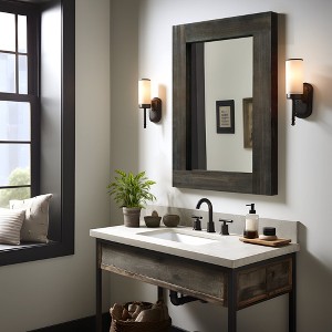 Lirago Distressed Wood Wall Mirrors Farmhouse Mirror Set of 2 Antique Brown 36x24 - 1 of 4